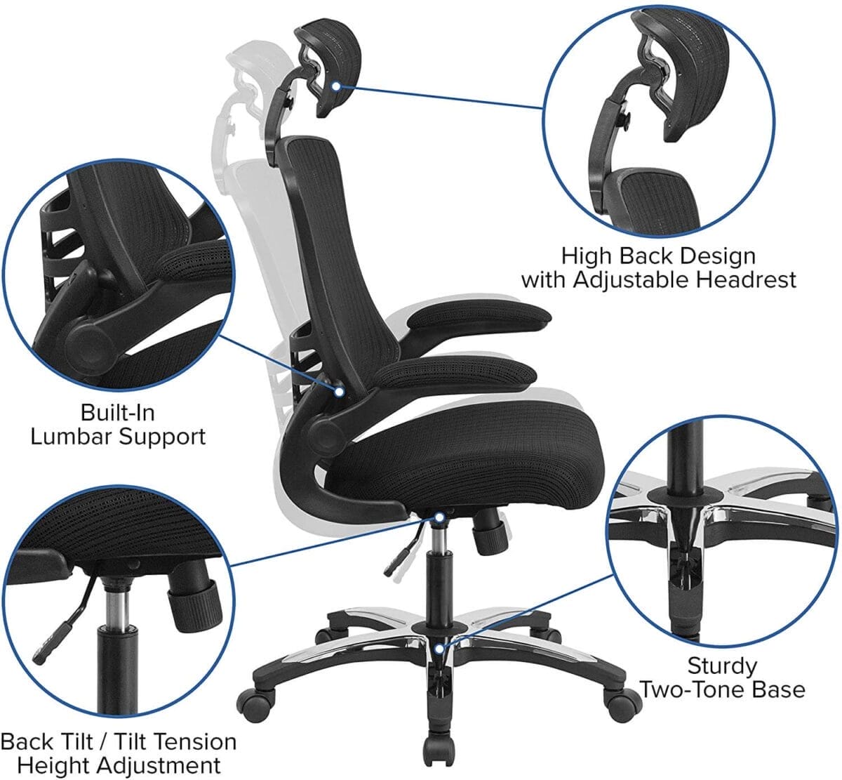 High-Back Black Mesh Swivel Ergonomic Chair by Flash Furniture (Functions)