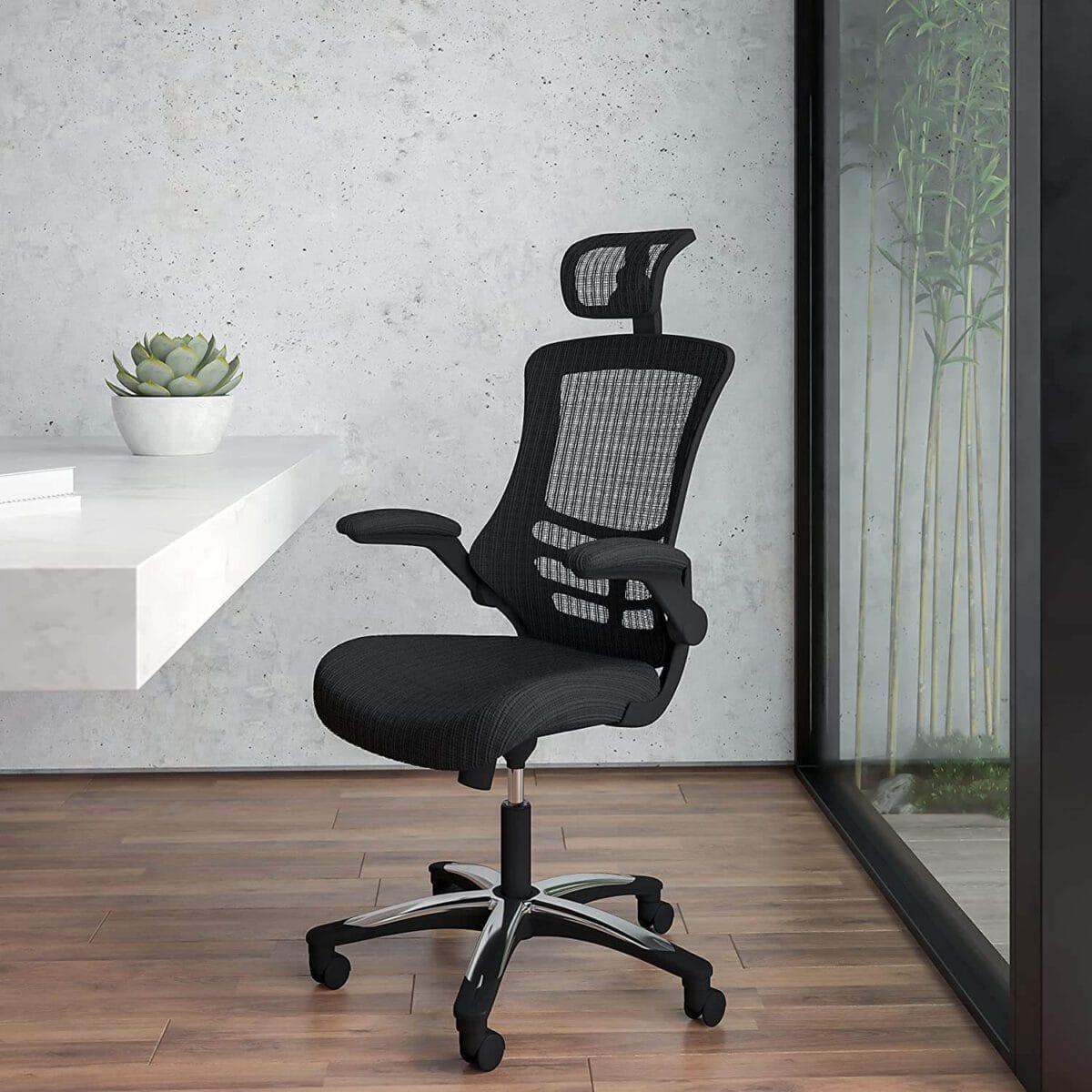 High-Back Black Mesh Swivel Ergonomic Chair by Flash Furniture (Lifestyle)