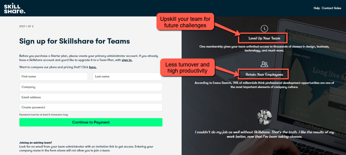 SkillShare - Team Signup