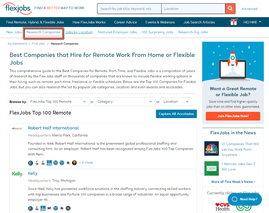 FlexJobs - Research Companies