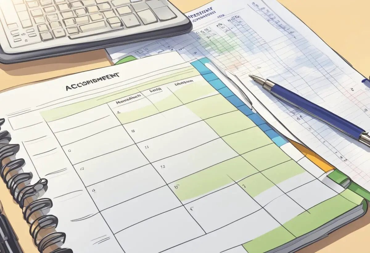 A desk with a neatly organized list of accomplishments, a calendar with key dates marked, and a notebook with preparation notes for the performance appraisal meeting
