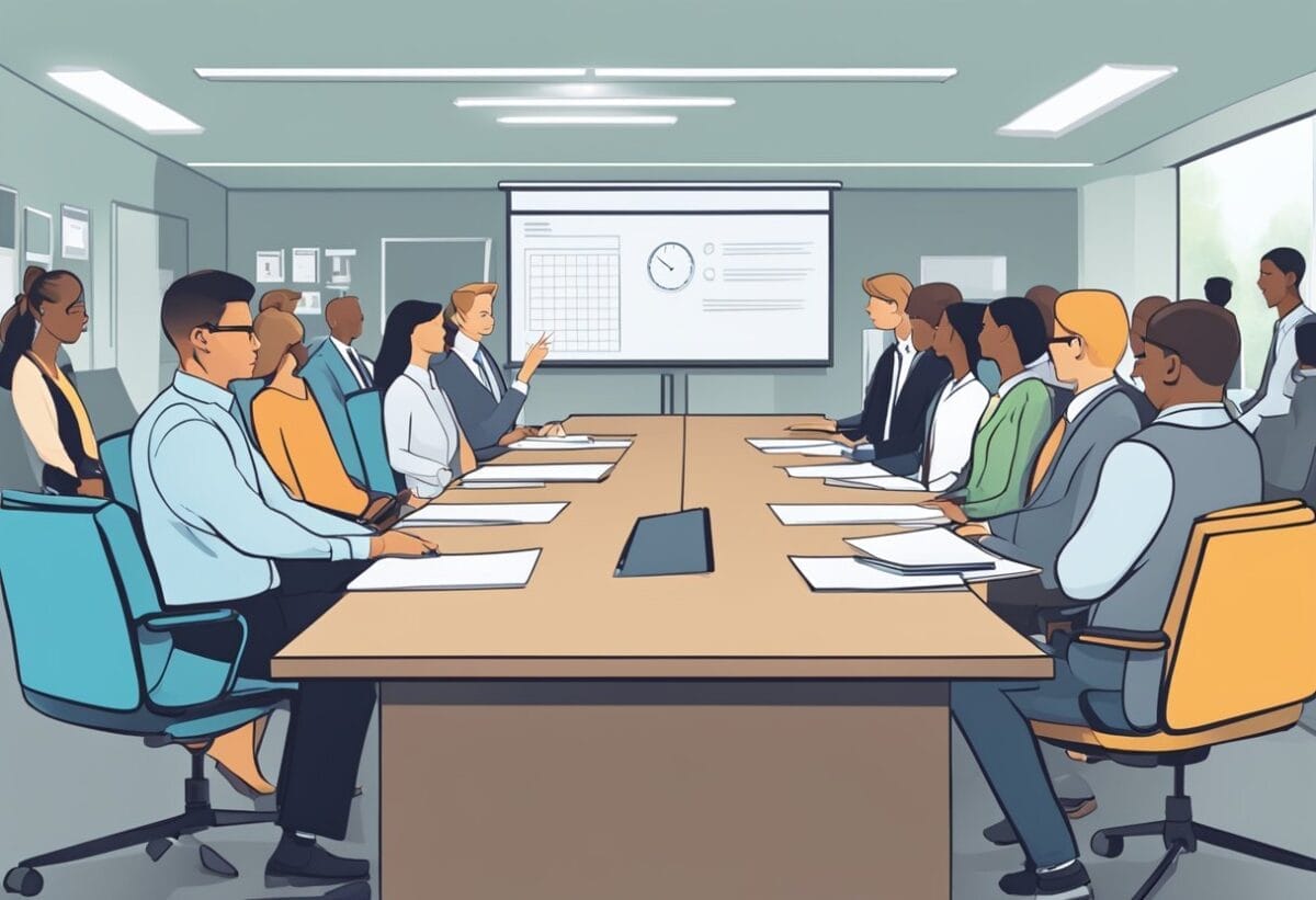 A manager leads a skip level meeting, while an employee prepares for it with a step guide