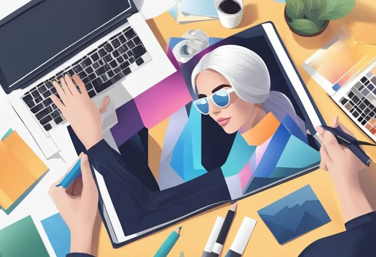 A fashion graphic designer arranges their best work in a sleek, professional portfolio to showcase their skills and attract potential clients or employers