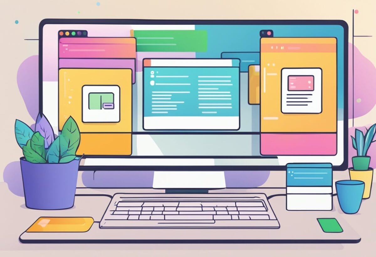 A computer screen displaying an online meeting with various interactive elements such as polls, chat boxes, and engaging visuals