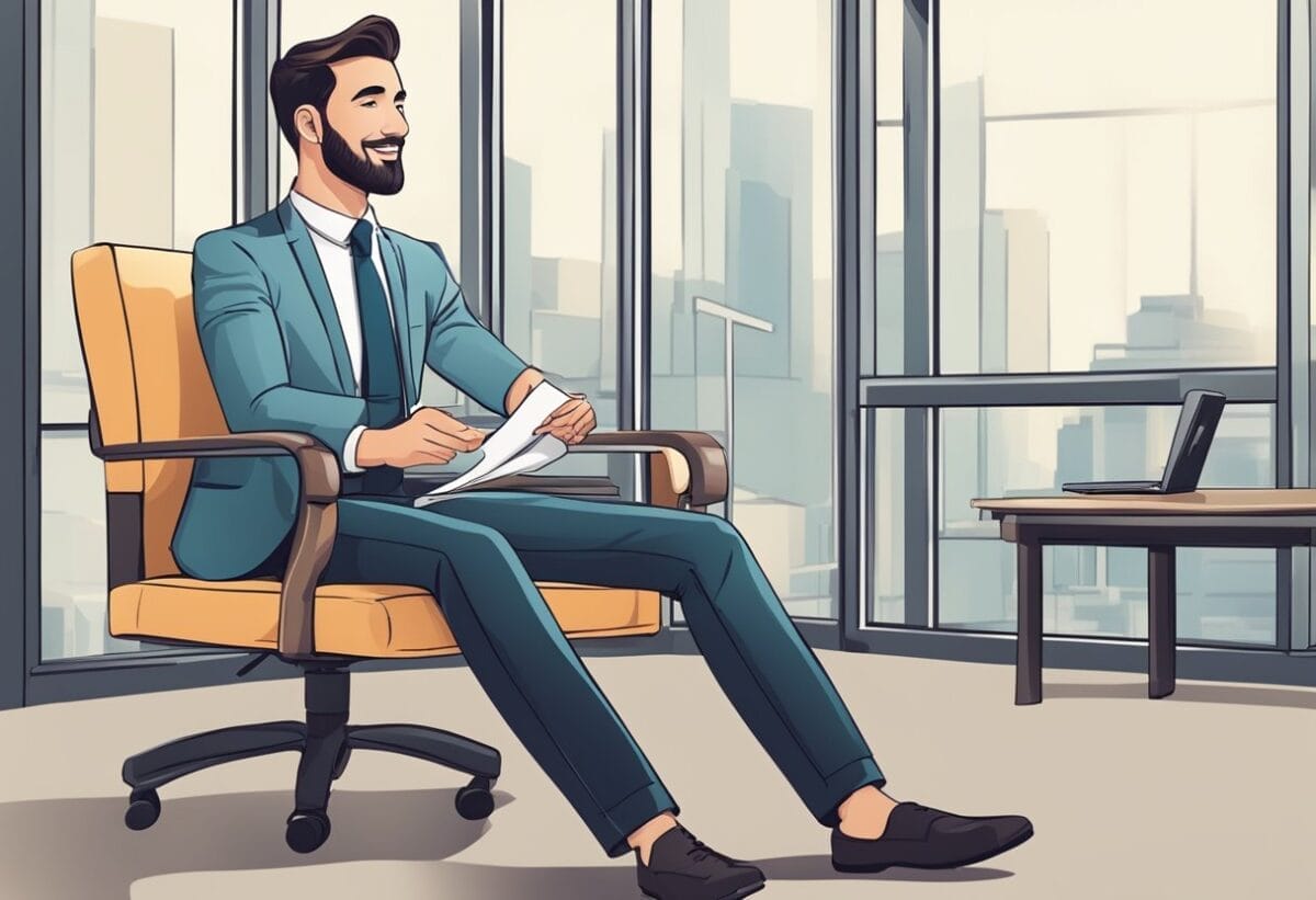 A person sitting confidently in an interview, expressing enthusiasm and passion for the company