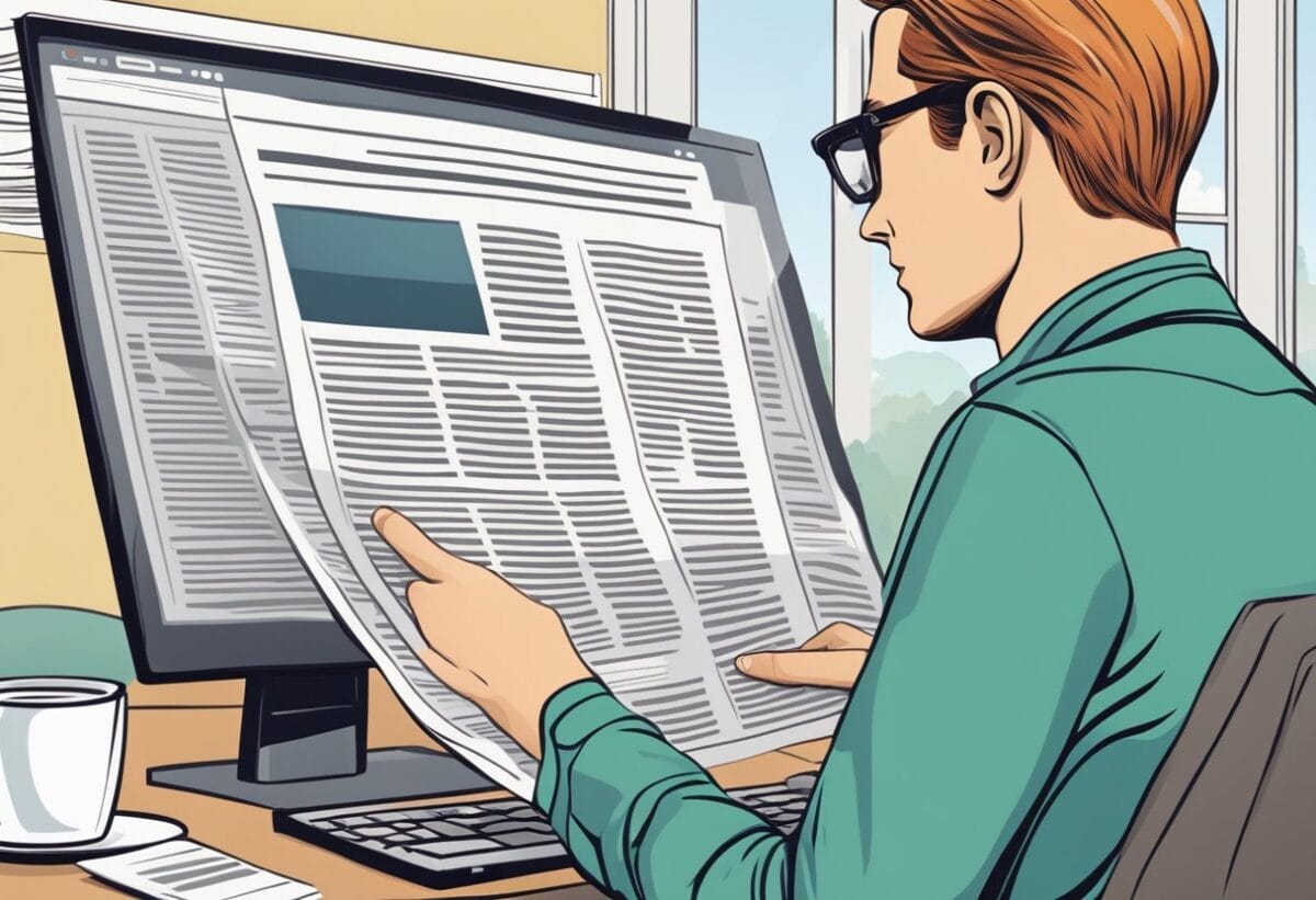 A person reading a newspaper or scrolling through a job listing website on a computer